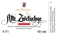 Edelbrand Alte Zwetschge ausgebaut im Maulbeerbaumfass 43 % 0,5 Liter in der Box
