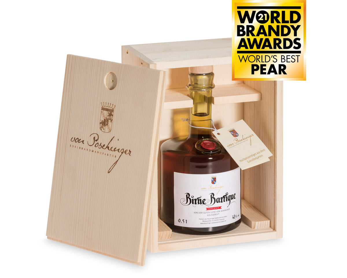 Birne Barrique von der Guten Luise von Avranches ausgebaut im Sauternesfass 43 % 0,5 Liter in der Box
