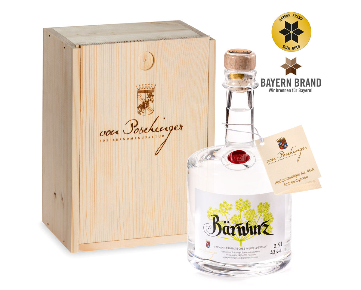 Bärwurz markant-aromatisches Wurzeldestillat 43 % 0,5 Liter in der Box