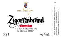 Zigarrenbrand vom Geflammten Kardinal ausgebaut im Barriquefass 48 % 0,5 Liter in der Box