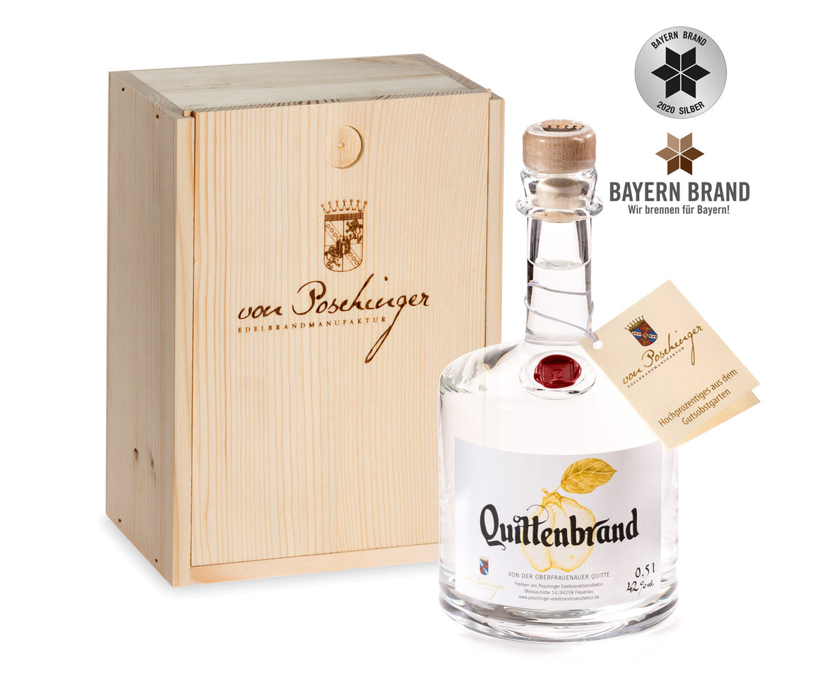 Quittenbrand von der Oberfrauenauer Quitte 42 % 0,5 Liter in der Box