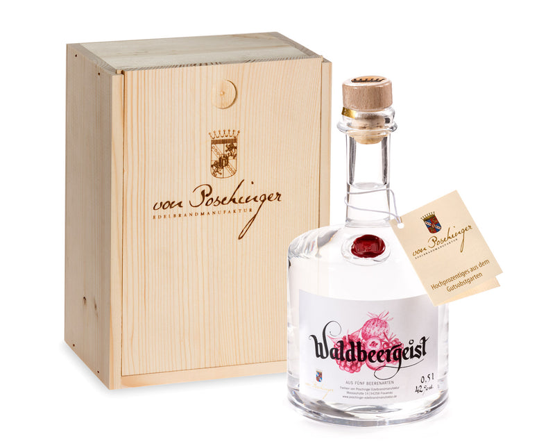 Waldbeergeist aus fünf Beerenarten 42 % 0,5 Liter in der Box